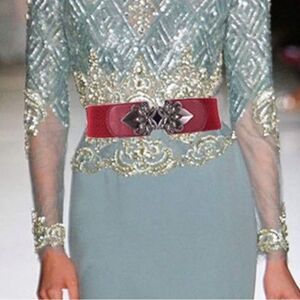 Red Floral Buckle Cinch Wide Corset Belt NEW